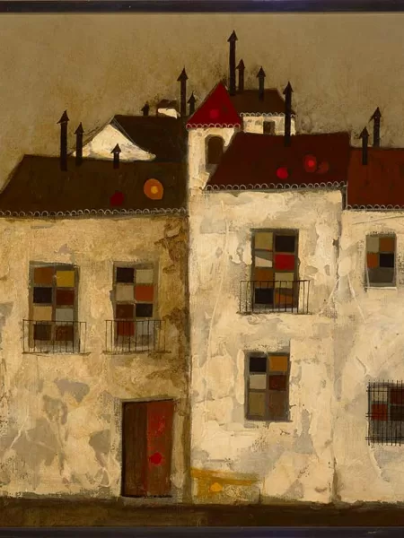 Fachadas de casas, varios balcones