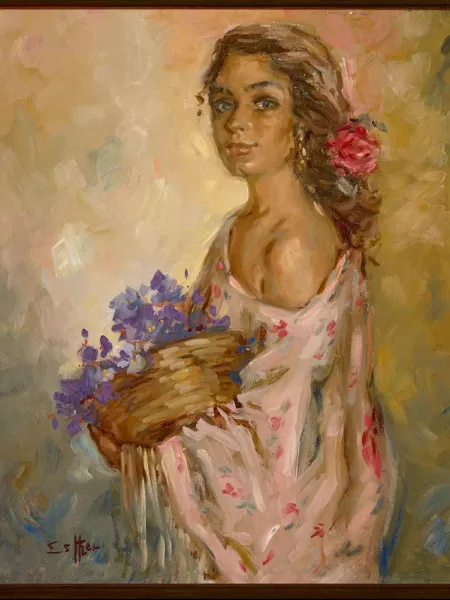 Retrado de niña con flores